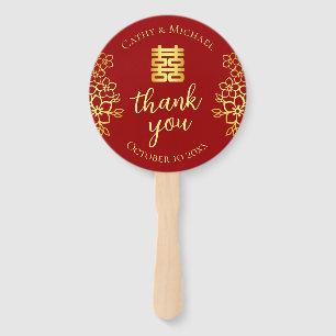 Double happiness floral thank you chinese wedding hand fan