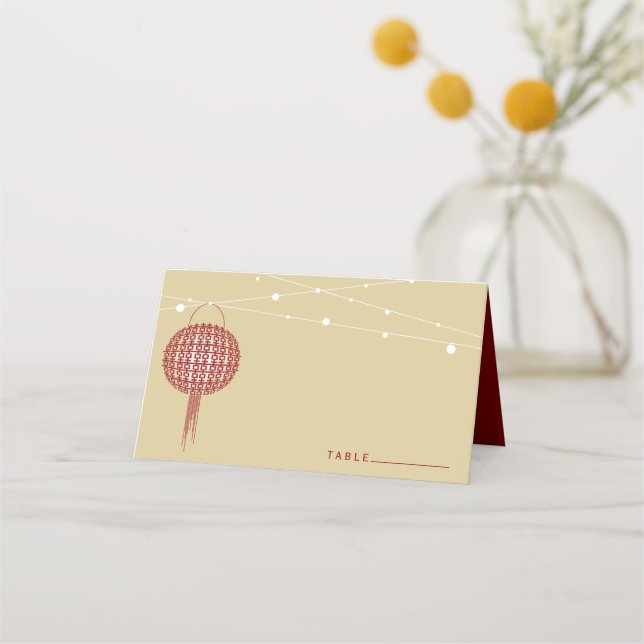 Double Happiness Glowing Lanterns Chinese Wedding Place Card (Front)