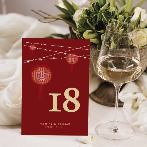 Double Happiness Glowing Lanterns Chinese Wedding Table Number
