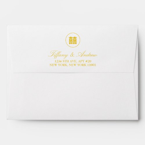 Double Happiness Gold Chinese Return Address Envelope