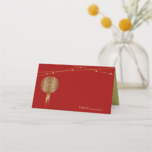Double Happiness Golden Lanterns Chinese Wedding Place Card
