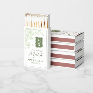 Double Happiness Green Ranunculus Wedding Matchboxes