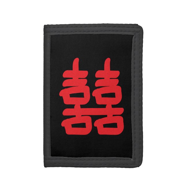 Double Happiness in Red Trifold Wallet (Front Vertical)