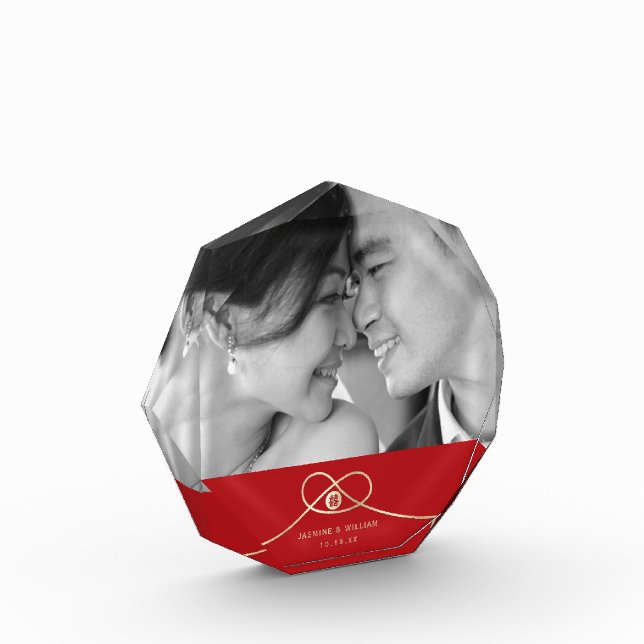 Double Happiness Knot Chinese Wedding Photo Block (Left)