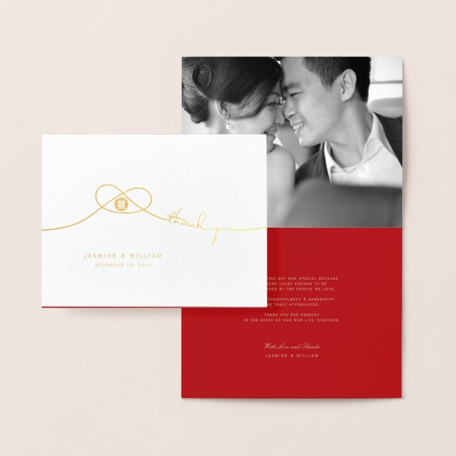 Double Happiness Knot Chinese Wedding Thank You Foil Card (Display)