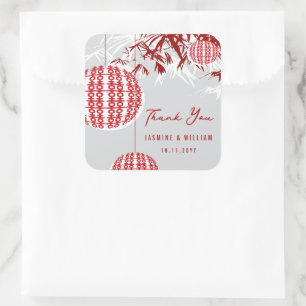 Double Happiness Lanterns & Bamboo Chinese Wedding Square Sticker