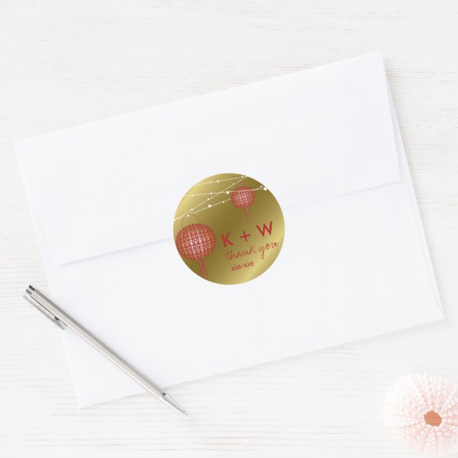 Double Happiness Lanterns Chinese Wedding Favor Classic Round Sticker (Envelope)