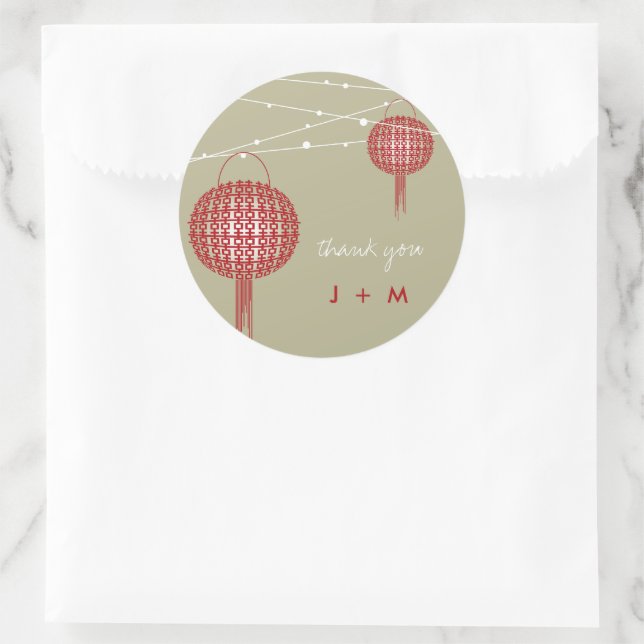 Double Happiness Lanterns Chinese Wedding Favor Classic Round Sticker (Bag)