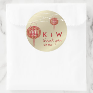 Double Happiness Lanterns Chinese Wedding Favor Classic Round Sticker