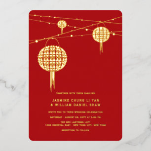 Double Happiness Lanterns Stylish Chinese Wedding Foil Invitation