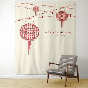 Double Happiness Lanterns Wedding Photo Backdrop