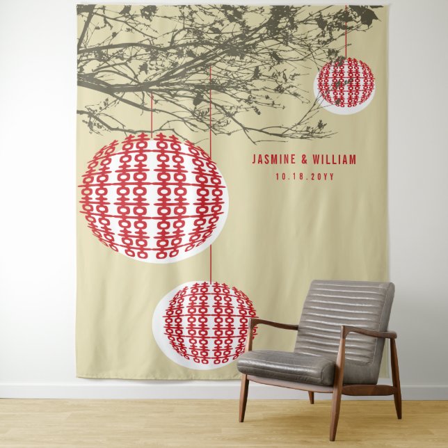 Double Happiness Lanterns Wedding Photo Backdrop (In Situ)
