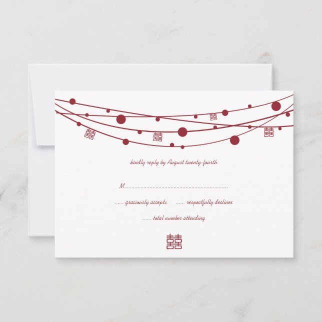 Double Happiness Lanterns Wedding RSVP Cards (Front)