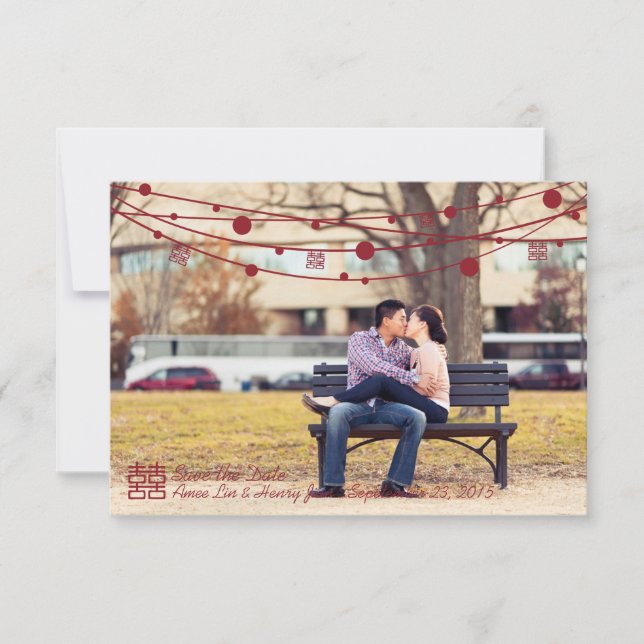 Double Happiness Lanterns Wedding Save the Date (Front)