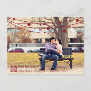 Double Happiness Lanterns Wedding Save the Date Announcement Postcard