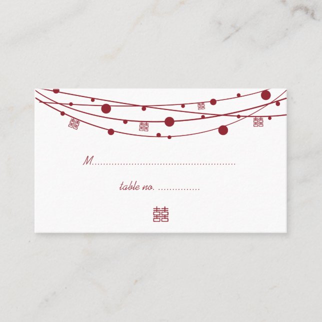 Double Happiness Lanterns Wedding Seating Cards (Front)