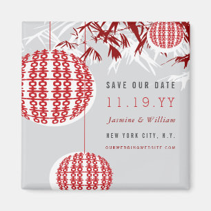 Double Happiness Lanterns Zen Bamboo Save The Date Magnet