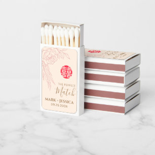 Double Happiness Peonies Wedding Match Boxes