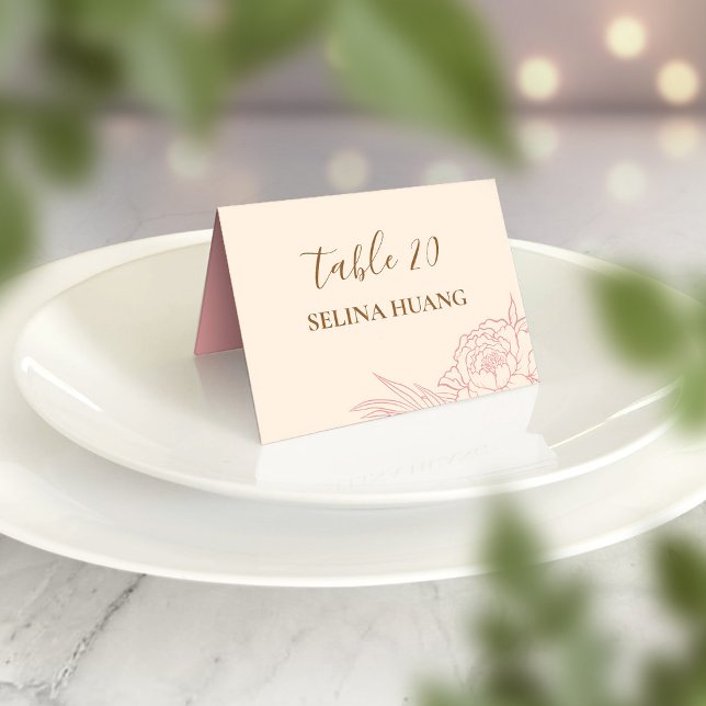 Double Happiness Peony Wedding Place Card (FRONT)