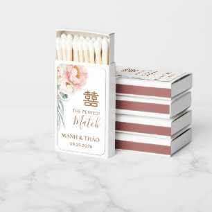 Double Happiness Pink Flower Wedding Match Boxes