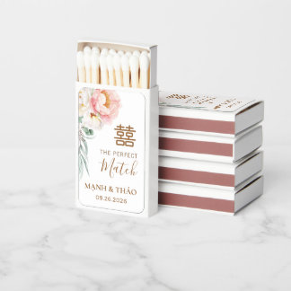 Double Happiness Pink Flower Wedding Match Boxes