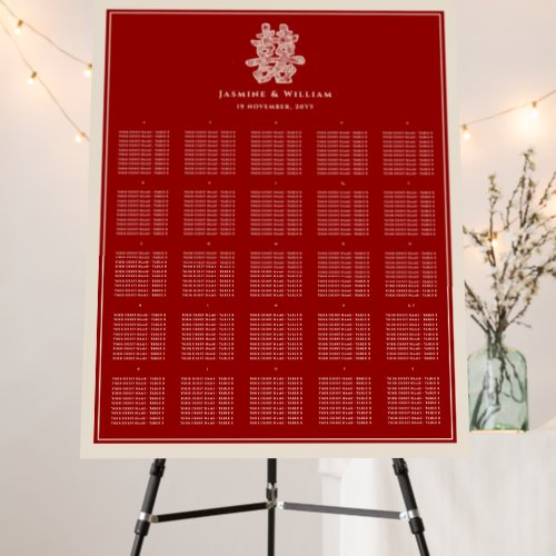 Double Happiness Red Chinese Wedding Seating Chart Foam Board