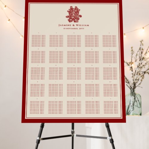 Double Happiness Red Chinese Wedding Seating Chart Foam Board