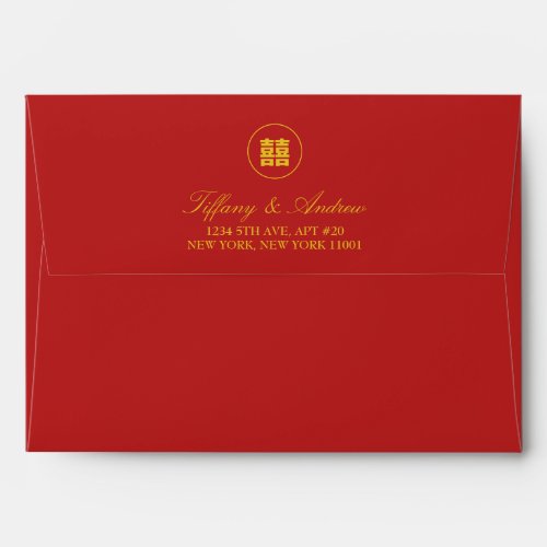 Double Happiness Red  Gold Chinese Return Address Envelope
