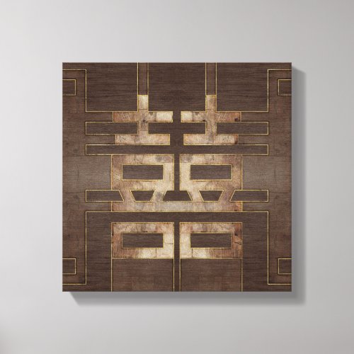 Double Happiness Symbol Geometric Gold on Wood Canvas Print