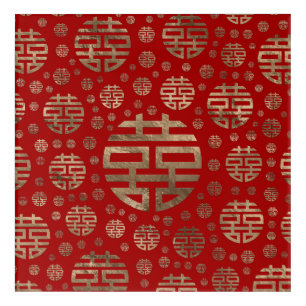 Double Happiness Symbol pattern - Gold on red Acrylic Print