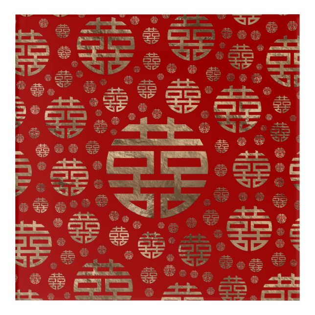 Double Happiness Symbol pattern - Gold on red Acrylic Print (Front)