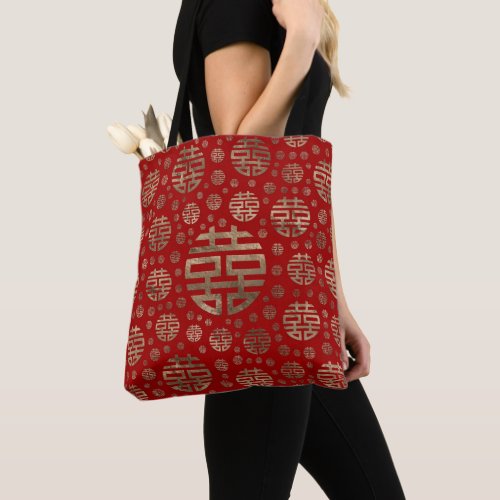 Double Happiness Symbol pattern _ Gold on red Tote Bag