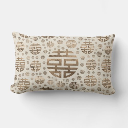 Double Happiness Symbol pattern _ pastel gold Lumbar Pillow