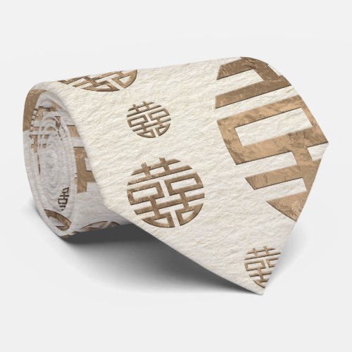 Double Happiness Symbol pattern _ pastel gold Neck Tie
