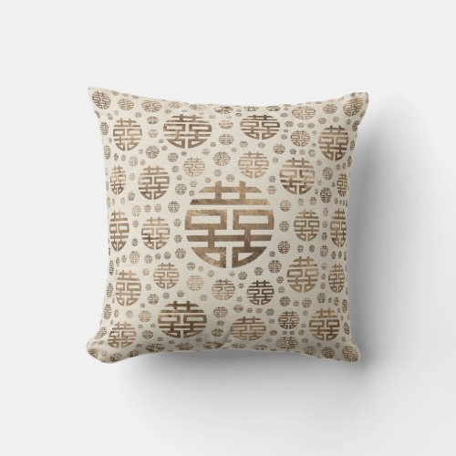 Double Happiness Symbol pattern _ pastel gold Throw Pillow