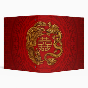 Double Happiness Symbol with Phoenix and Dragon 3 Ring Binder