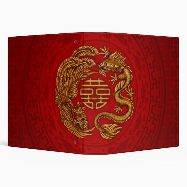 Double Happiness Symbol with Phoenix and Dragon 3 Ring Binder (Background)