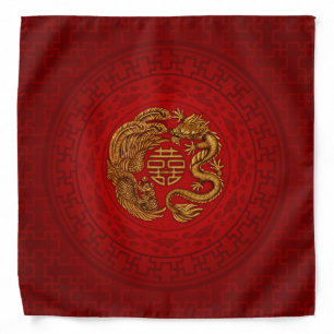 Double Happiness Symbol with Phoenix and Dragon Bandana