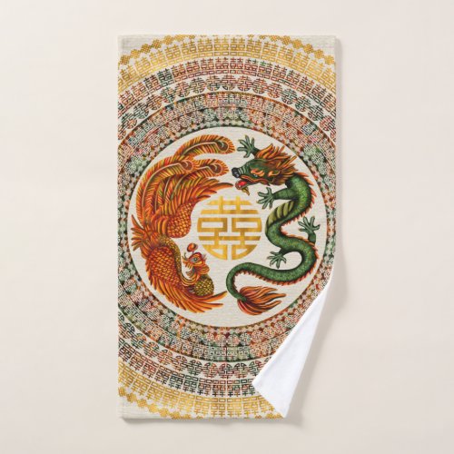 Double Happiness Symbol with Phoenix and Dragon Bath Towel Set
