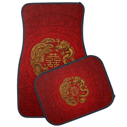 Double Happiness Symbol with Phoenix and Dragon Car Floor Mat