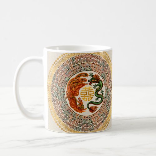 Double Happiness Symbol with Phoenix and Dragon Coffee Mug