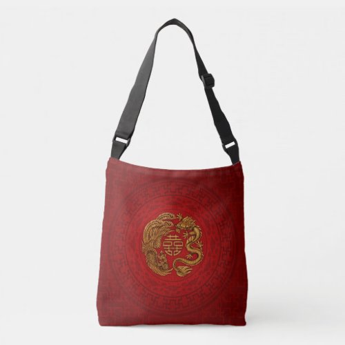 Double Happiness Symbol with Phoenix and Dragon Crossbody Bag