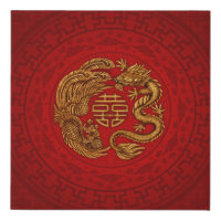Double Happiness Symbol with Phoenix and Dragon
