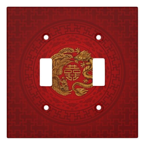 Double Happiness Symbol with Phoenix and Dragon Light Switch Cover