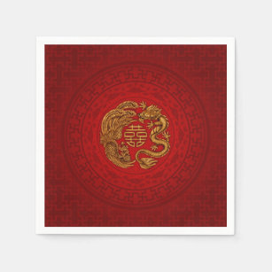 Double Happiness Symbol with Phoenix and Dragon Napkins