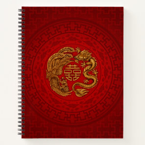 Double Happiness Symbol with Phoenix and Dragon Notebook