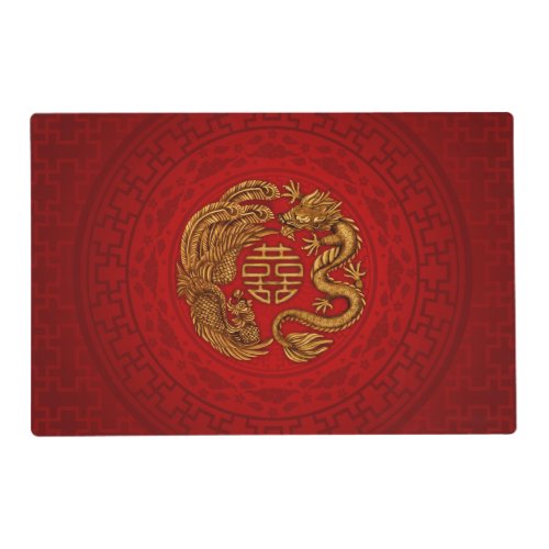Double Happiness Symbol with Phoenix and Dragon Placemat