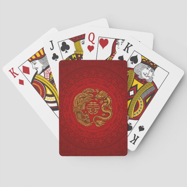 Double Happiness Symbol with Phoenix and Dragon Poker Cards (Back)