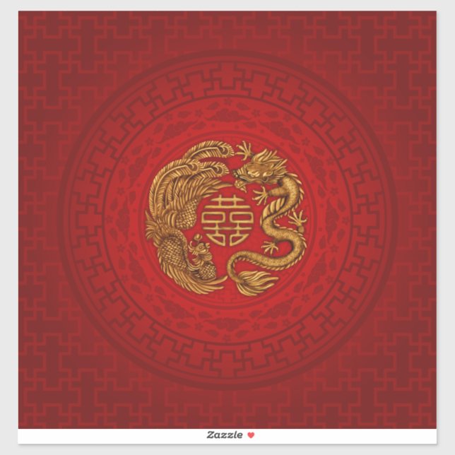 Double Happiness Symbol with Phoenix and Dragon Sticker (Sheet)