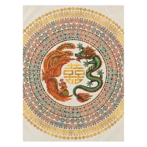 Double Happiness Symbol with Phoenix and Dragon Tablecloth